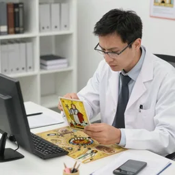 accountant examining the mysteries of tarot magic matte painting, high quality
