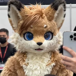 emma watson spotted at a furry convention wearing her fursuit, face!!! visible!!!, photo taken with an iphone, candid photography, zoomed in