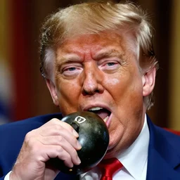 close - up portrait of donald trump eating a nuclear bomb, by chris ware
