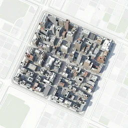 map of a city Block of new york, after a war, top down perspecrive