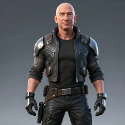 A highly detailed screenshot of Jeff Bezos in Metal Gear Rising: Revengeance
