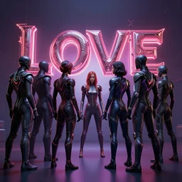 love, diverse dark cybersuits, from behind, wide wide angle, vivid, elaborate, highly detailed, beautiful lighting
