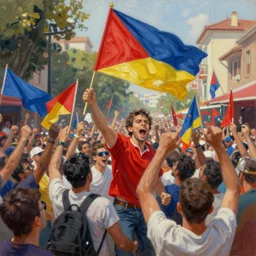 high quality high detail painting by jaime jones, waves of crowd cheering in the street, waving flags, celebration day, victory, trending on artstation, hd