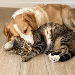 dog sleeping on cat