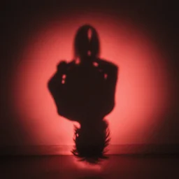 she sees her own shadow cast in red light and outlined on the floor below her, what she sees is beautiful