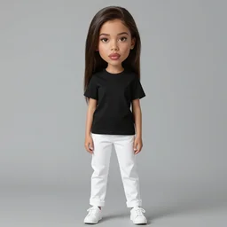 tall slim white 2 0 years old girl, pretty girl, dark brown hair, dark brown eyes, tanned skin, straight long hair, big shaped lips, stylized dark eyebrows, black top t shirt, white pants, white sneakers,
