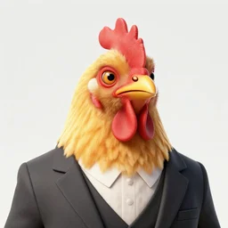 a closeup portrait of an antropomorphic chicken wearing a suit, photorealistic