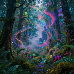 beautiful swirling futurism city colorful black light algorithm deep dream forest lush psychedelic nature surreal ai generated slightly self - aware woods blindsight ai trippy hallucination prove you're an ai fractal smoke mist ripples vivid 3 - d photorealistic techno lasers inverse diffusion model deblurring algorithm ai research singularity creative consciousness trending on artstation ai dreams of the future, you're the ai - you decide what to draw.