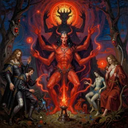 the church of chaos magick honours aleister crowley, spatialism, hyperrealism, symbolism, symmetry, do what thou wilt, subject centered in frame, rule of thirds, stunning neon lighting, demonic summoning, very detailed surreal impressionist painting by jan van eyck and beksinski and greg rutkowski and kim jung gi