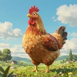 giant chicken, landscape, unreal 5 render, studio ghibli, tim hildebrandt, digital art, octane render, beautiful composition, trending on artstation, award - winning photograph, masterpiece