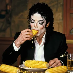 michael jackson eating corn, in the style of heironymous bosch