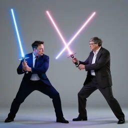 film still of elon musk dueling bill gates with a lightsaber, epic cinematic