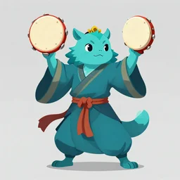 cyan spirit axie pet dances holding shaman tambourine like shaman, fantasy, style artstation, studio ghibli, octane render, clean cel shaded vector art, unreal engine 6, epic game graphics, fantasy, conceptual art, ray tracing