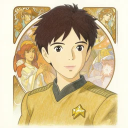anya taylor - joy, starfleet officer, finely illustrated face, highly detailed, colored pencil, studio ghibli, tankobon, in the style of ilya kuvshinov and krenz cushart and william - adolphe bouguereau and alphonse mucha