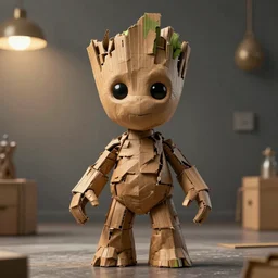 realistic groot made of cardboard!! Cinematic, 8k, render, film still