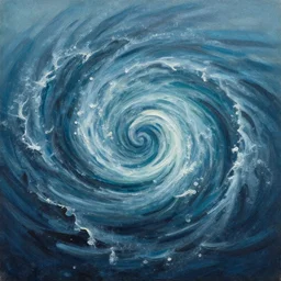 a detailed oil painting of a whirlpool in the middle of the ocean