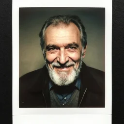Old man smiling to camera evil, portrait artwork by Sergey Kolesov, arstation, polaroide