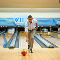 a screenshot of barack obama as a bowling player in the game wii sports : bowling