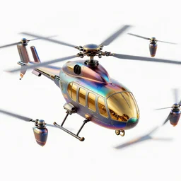 a futuristic multi rotor helicopter with gold windows, 4 k, hyper realistic, coherent design, symmetrical, vivid colour, complementary colour, golden ratio, detailed, sharp lines, intricate, rainbow shift, in unreal 3 d engine, ray tracing, octane render