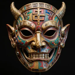 ancient biomechanical demon fantasy human face mask concept, teonanacatl glyph, intricate artwork by zdizslaw beksinski, artgerm, h. r. giger, very coherent artwork, cinematic, hyper realism, high detail, octane render, unreal engine, 8 k, high contrast, vibrant colors