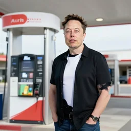 photo of elon musk at a gas station