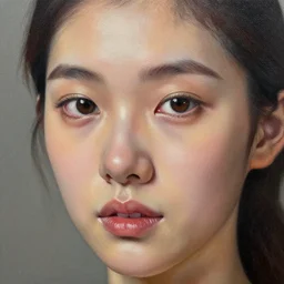 very pretty model, highly detailed, sharp focus, realistic, small nose, visible forehead, oil canvas
