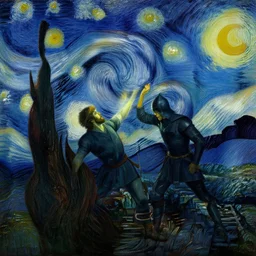 a warrior defeated as light shines down on him in the starry night by Edgar Maxence and Ross Tran and Michael Whelan Jules Bastien-Lepage