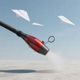 paper planes flying out of a vacuum cleaner