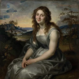 this mixed mediart captures the beauty and mystery of the woman sitting before us. her enigmatic smile and gaze seem to invite us into her world, and we cannot help but be drawn in. the softness of her features and the delicate way she is dressed make her seem almost ethereal. the background landscape adds to the feeling of distance and mystery, making us wonder what secrets this woman holds. nuremberg chronicle by daniela uhlig, by meryl mcmaster rich, shadowy