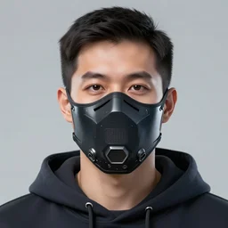 a highly detailed headshot portrait of a man wearing a tech mask with a hoodie concept art
