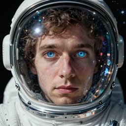 thom yorke singer songwriter in a spacesuit filling up with water, dark background, glass reflecting stars, space station light reflections, ultrafine detail, hyper realistic face, beautiful blue eyes, eyes reflecting into eyes reflecting into infinity, eyes reflecting into eyes reflecting into infinity
