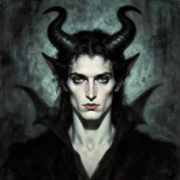 portrait of Satan as a very handsome man, style of Zdzislaw Beksinski, occult background, sublime, mind-expanding