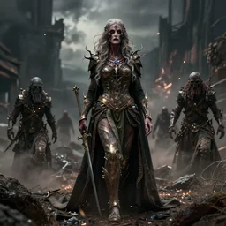 hyper realistic photo of postapocalyptic sorceress, full body, horror, cinematic, artstation, cgsociety, greg rutkowski, james gurney, mignola, craig mullins, brom