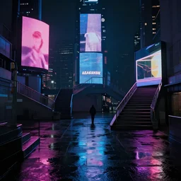 escher stairways, chillwave, electronic billboards, tech noir, wet reflections, atmospheric, ambient, livia prima, greg rutkowski, edward hopper, pj crook