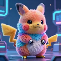 high quality 3 d render cyberpunk very cute multicolored fluffy! quokka cyborg, robot paw, highly detailed, vray smooth, in the style of detective pikachu, hannah yata charlie immer, cinematic neon blue light, low angle, uhd 8 k, sharp focus