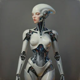 ultra realistic painting of half woman half robot in alien style. highly detailed. elegant, centered, fine details