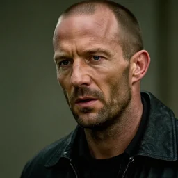 jason statham as rambo from rambo ii, dramatic film still, close - up, details, sigma 8 5 mm