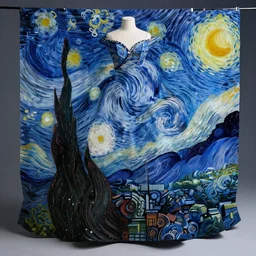 Stunning a magnificent and intricate ball gown inspired by Van Gogh's Starry Night. Studio lighting