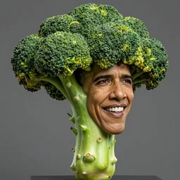 ( barack obama plays broccoli mascot with green skin ) hyperrealistic close up studio portrait of barack obama smiling and looking like broccoli, hyperrealistic sculpture by ron mueck, trending on artstation 8 k shocking detail hard shadows