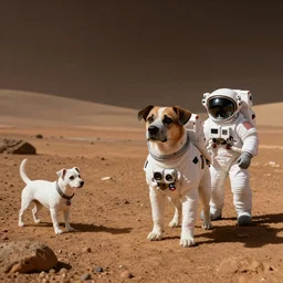 dog astronauts on the surface of Mars, 8k, highly detailed