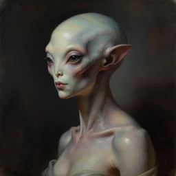 portrait of extraterrestrial female lifeform, three quarter view, dramatic lighting, painted by andreas rocha