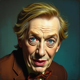 a character portrait of martin short by basil gogos, vivid but muted interesting color scheme, unusual depiction
