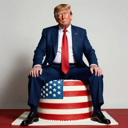 donald trump as a sultry warrior sitting on top of an american flag cake, mucha meets norman lindsay style