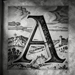 a photo of a black and white manuscript illumination of the capital letter a
