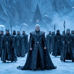 The Night King and his army invading King's Landing. Cinematic. Blizzard. Icy Blue colored.