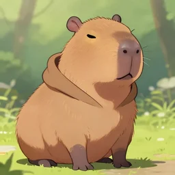 a capybara wearing a hoodie as an anime character