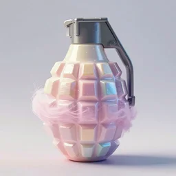 cotton candy shaped like an mk 2 grenade!!!, centered, product shot, bright, airy, iridescent lighting, gradient background
