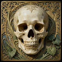 memento mori by arthur rackham, art forms of nature by ernst haeckel, photorealistic ultra - detailed octane render, art nouveau, gothic, ornately carved beautiful skull mask dominant, intricately carved ornamental antique bone, art nouveau botanicals, art forms of nature by ernst haeckel, horizontal symmetry, symbolist, visionary