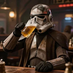 Jawa from Star Wars (1977) drinking a beer in a pub,ultra high resolution, hyper realistic, intricate details, cinematic, award winning. Rendered with octane unreal engine.