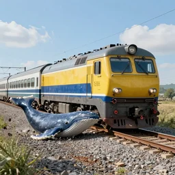 a train that can't move because a whale is blocking the tracks, 4k, high quality,